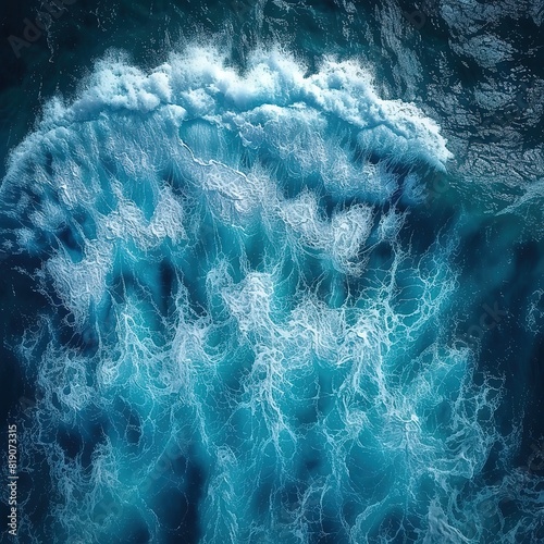 Aerial view to seething waves with foam Waves of the sea meet each other during high tide and low tide Please provide high-resolution photo