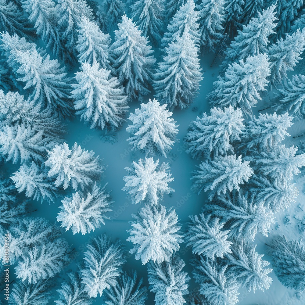 aerial drone view of a group of isolated pine trees covered by fresh snow after snowfall aerial drone view of a group of isolated pine trees covered by fresh snow after snowfall