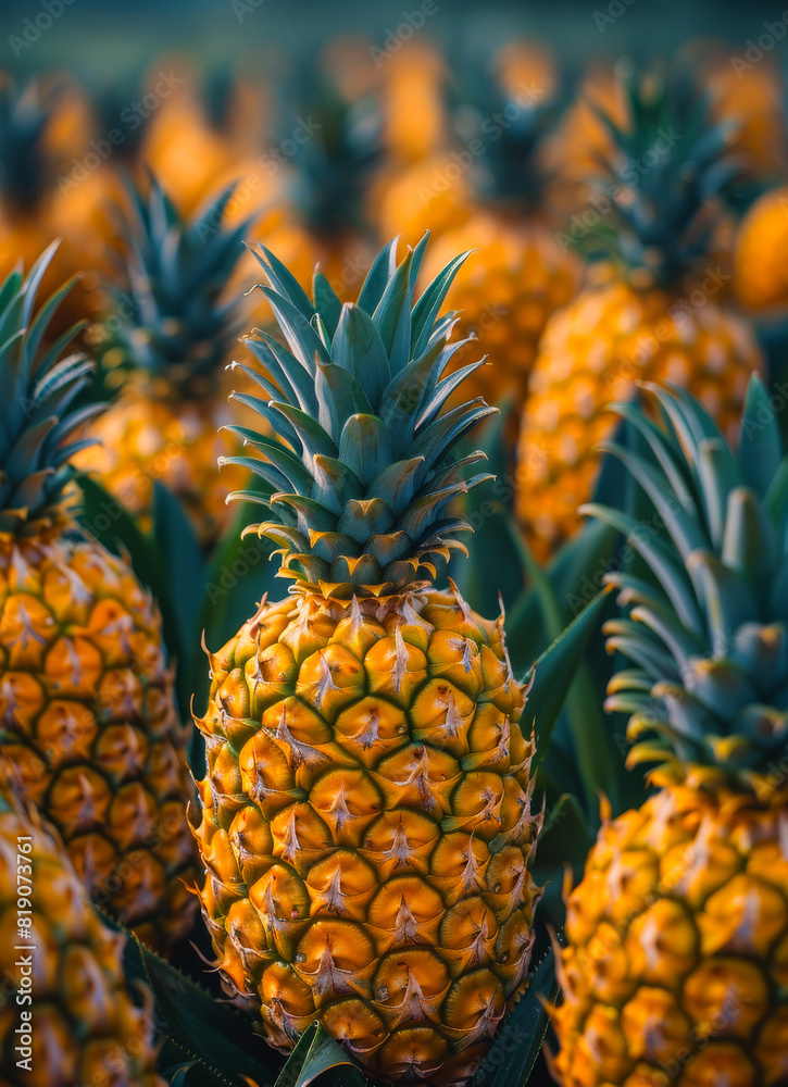 Pineapples in field. Field of pineapple plants with large and tall leaves on both sides of the road Pineapples in field. Field of pineapple plants with large and tall leaves on both sides of the road