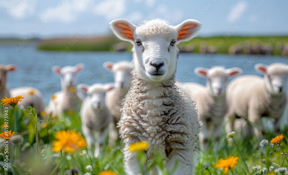 Curious sheep looking at the camera in spring Curious sheep looking at the camera in spring