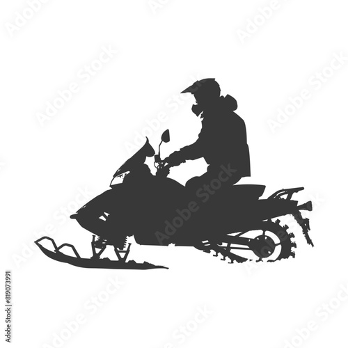 silhouette man riding snowmobile black color only
