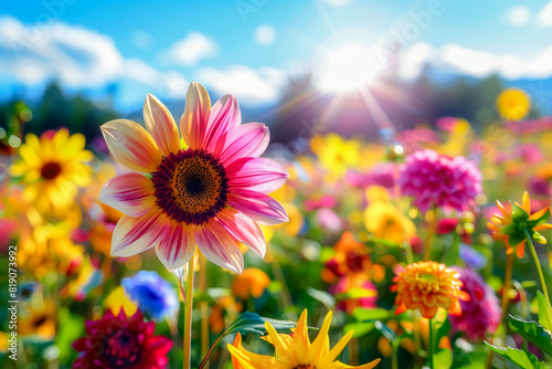 Colorful blooms in a field under the bright sun