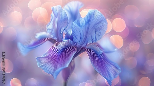 Blue Iris Flower Against Bokeh Background