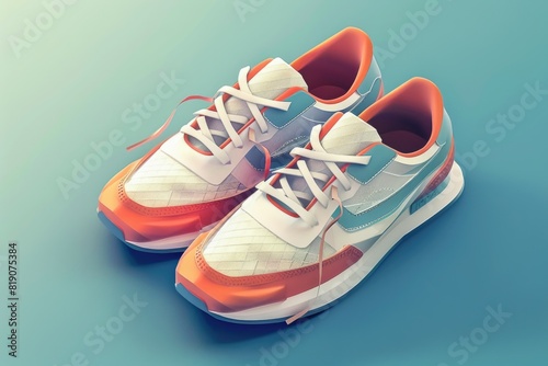 A pair of sneakers on a blue background, suitable for athletic and sporty themes