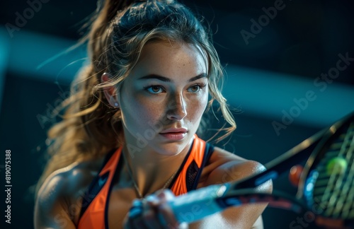 Young Woman Playing Tennis With Racket