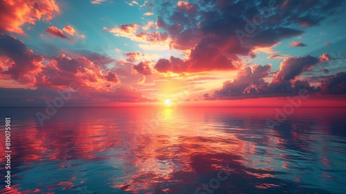 stunning sunset over the ocean with vibrant colors reflecting on the water © sri