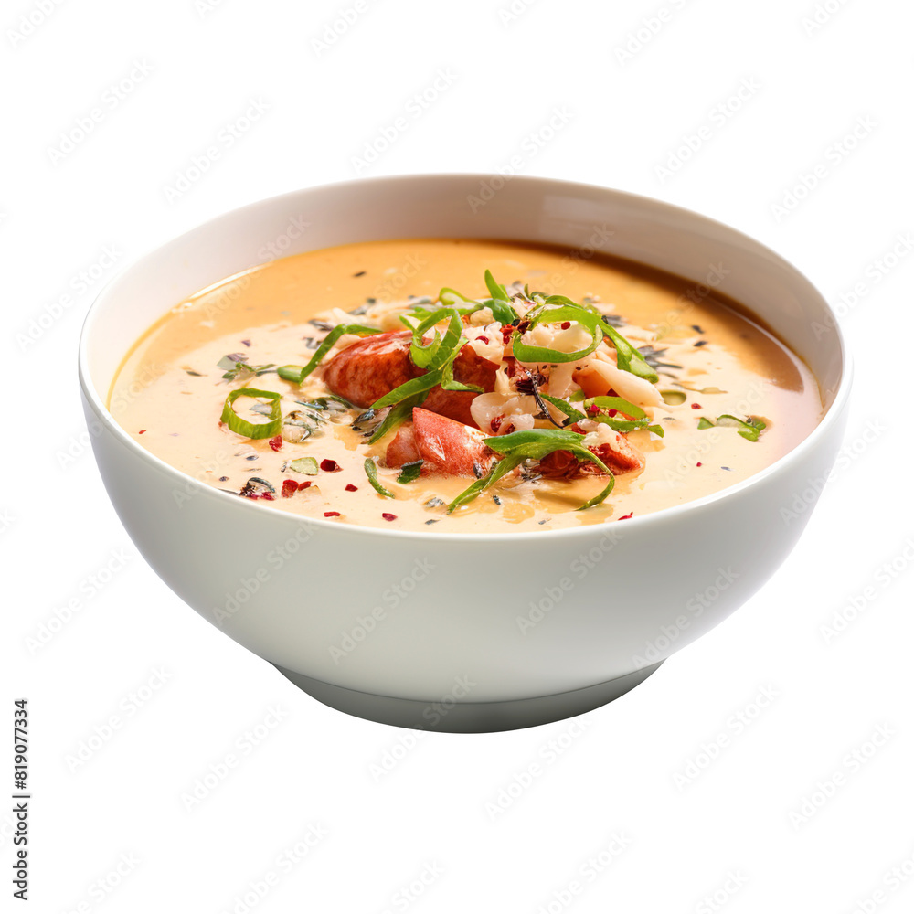 healthy Bowl of Lobster Bisque Soup, isolated on transparent background Remove png, Clipping Path, pen tool healthy Bowl of Lobster Bisque Soup, isolated on transparent background Remove png, Clipping Path, pen tool