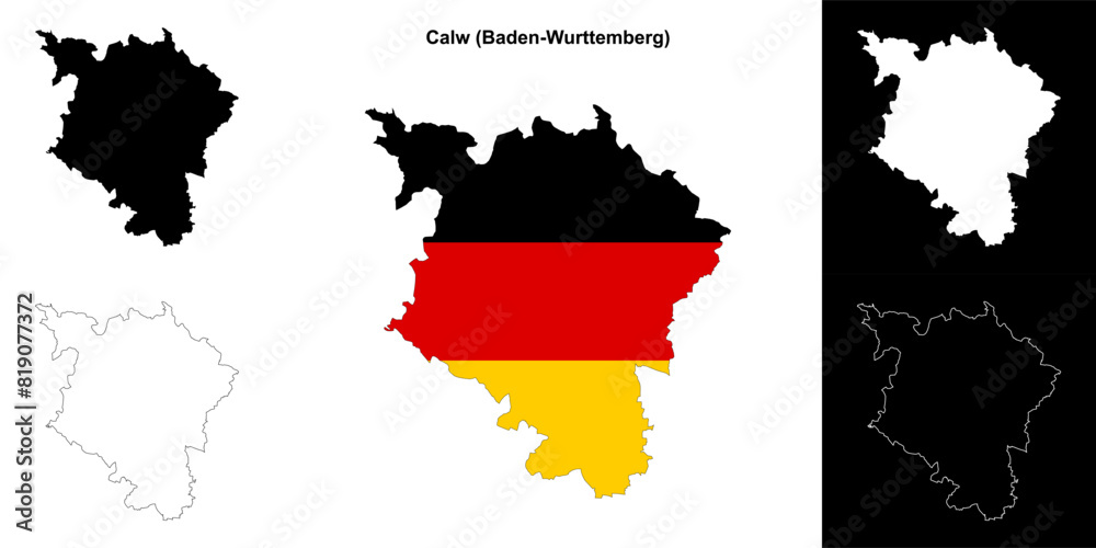 Fototapeta premium Calw (Baden-Wurttenberg) blank outline map set
