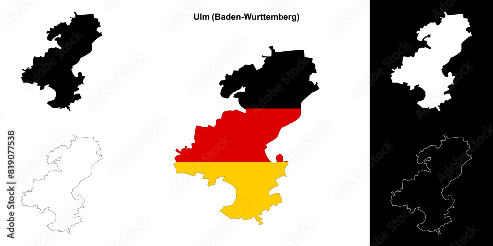 Fototapeta premium Ulm (Baden-Wurttenberg) blank outline map set