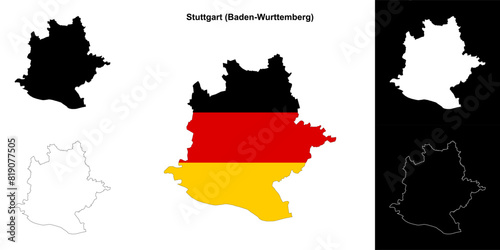 Stuttgart (Baden-Wurttenberg) blank outline map set