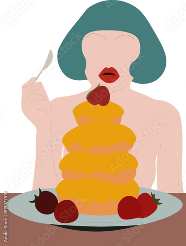 fashionable couture girl with pancakes