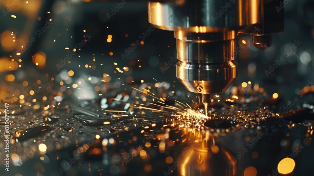 A machine cutting a piece of metal with sparks. Suitable for industrial concepts A machine cutting a piece of metal with sparks. Suitable for industrial concepts