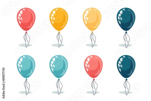 Six vibrant colored balloons on a plain white backdrop. Perfect for party invitations or festive decorations