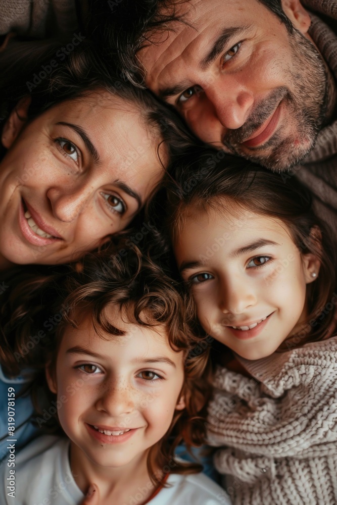 A man and two children laying on a bed. Perfect for family and relaxation concepts A man and two children laying on a bed. Perfect for family and relaxation concepts