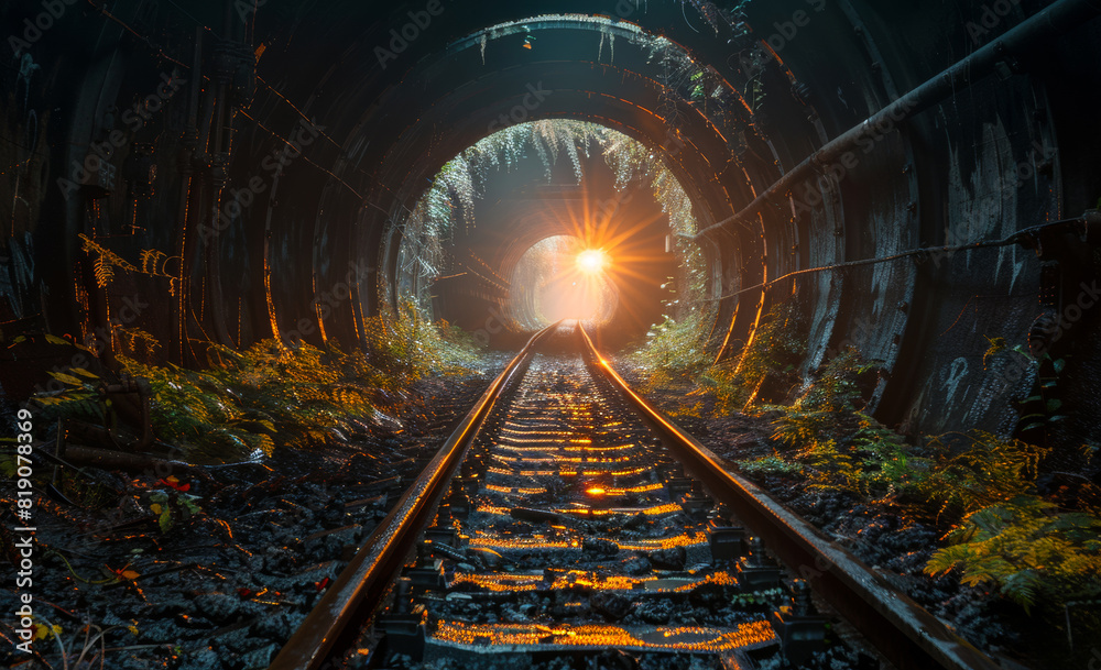 Railway tunnel. A dark tunnel with light at the end Railway tunnel. A dark tunnel with light at the end