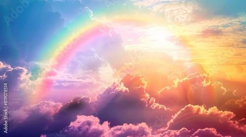 Beautiful pink clouds and rainbow © Kondor83