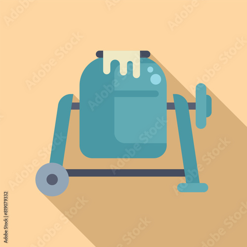 Cartoon cement mixer illustration in flat design with blue color vector, depicting a playful construction machinery equipment icon for kids' educational toys