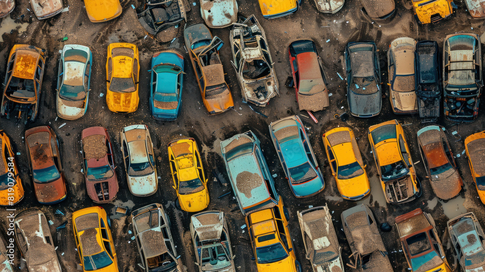 Old cars on parking lot, seamless background Old cars on parking lot, seamless background