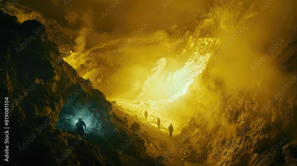 A group of people standing in a cave. Suitable for various concepts and themes A group of people standing in a cave. Suitable for various concepts and themes
