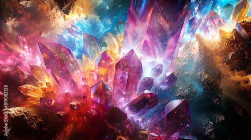 Multi-colored mineral crystals photo