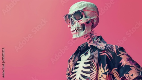 Fashion victom - skeleton wearing clothes and sunglasses photo