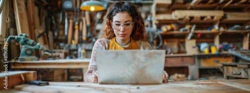 Woman in Glasses Using Laptop in Workshop