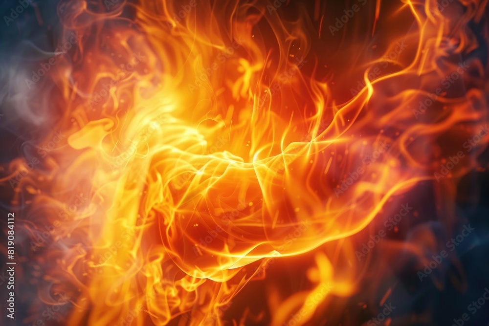 A close-up view of a fiery flame against a dark black background. Perfect for adding warmth and intensity to any design project A close-up view of a fiery flame against a dark black background. Perfect for adding warmth and intensity to any design project