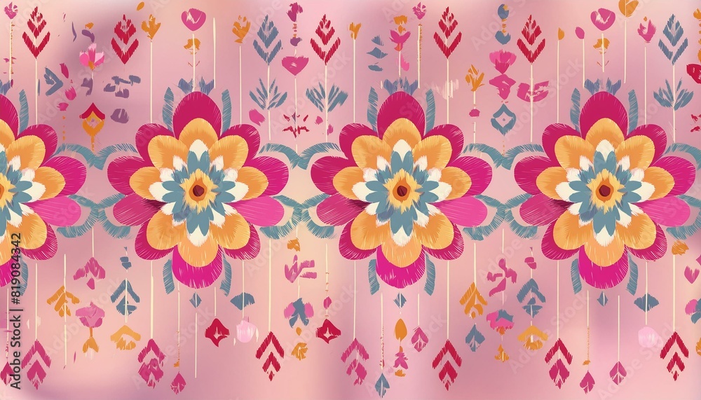 Motif ethnic handmade beautiful Ikat art. Ethnic abstract floral pink background art. folk embroidery Motif ethnic handmade beautiful Ikat art. Ethnic abstract floral pink background art. folk embroidery