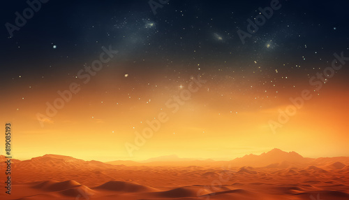 A beautiful orange sky with clouds and stars