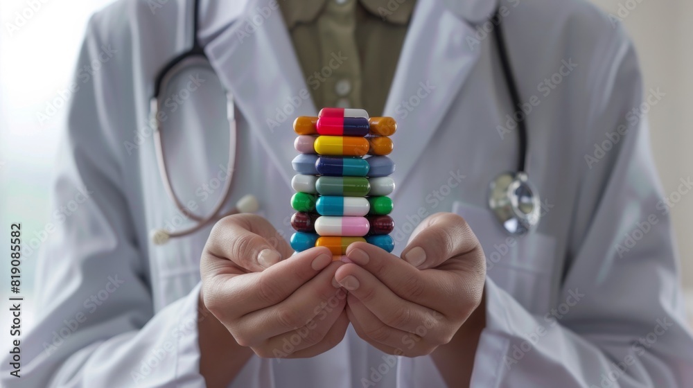 A Doctor Holding Colorful Pills