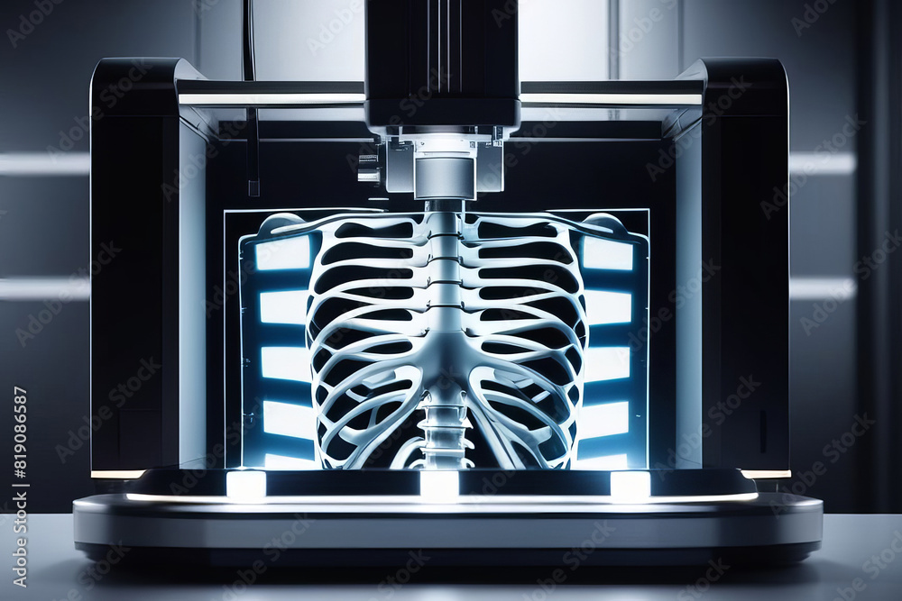 A modern X-ray machine displaying a chest X-ray image, set in a clean and sterile medical environment. The advanced equipment underscores the importance of precision in diagnostic imaging A modern X-ray machine displaying a chest X-ray image, set in a clean and sterile medical environment. The advanced equipment underscores the importance of precision in diagnostic imaging