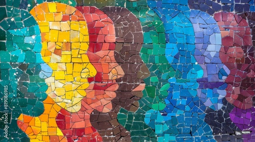 A mosaic of faces with different colors and sizes