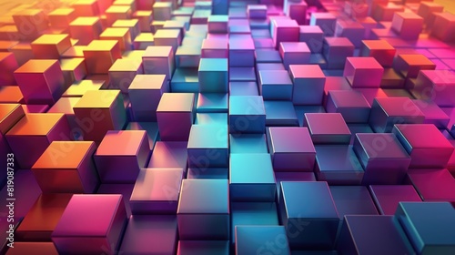 A background of 3D cubes in various colors, including blue, green, pink, and yellow.