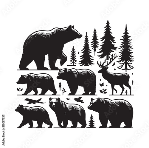 bear silhouette isolated on the white background vector illustration