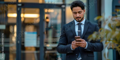 Man in Suit Looking at Phone
