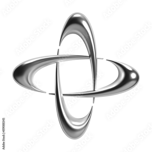 3D Y2K chrome abstract shape with interlocking, fluid forms and glossy shiny metallic surface. Isolated vector element for modern retro futuristic design, digital art in cyber space aesthetic
