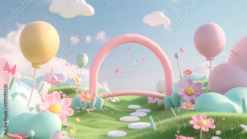 Inflated Arched Door Background, Inflated Flowers and Balloons, Product Showcase Background, Wedding Scene Background, Party Scene Background