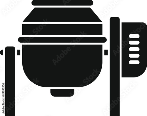 Vector icon illustration of a cement mixer machine in a simplified black and white design
