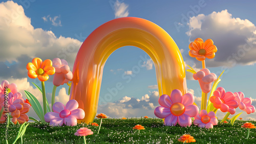 Inflated Arched Door Background, Inflated Flowers and Balloons, Product Showcase Background, Wedding Scene Background, Party Scene Background