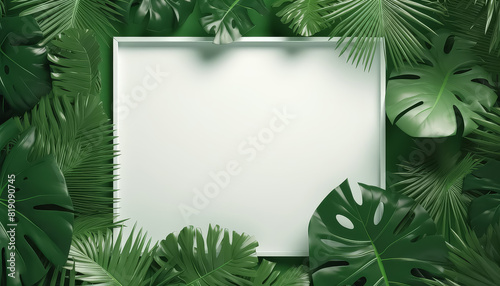 A white frame with green leaves surrounding it