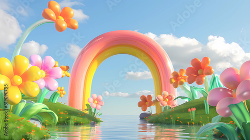 Inflated Arched Door Background, Inflated Flowers and Balloons, Product Showcase Background, Wedding Scene Background, Party Scene Background
