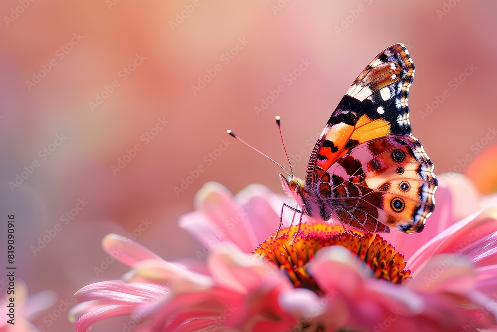 Obraz premium A butterfly sitting on top of a pink flower
