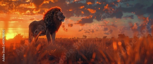 The Lion King Running in Field at Sunset