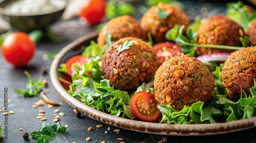 Fresh falafel with salad on a plate