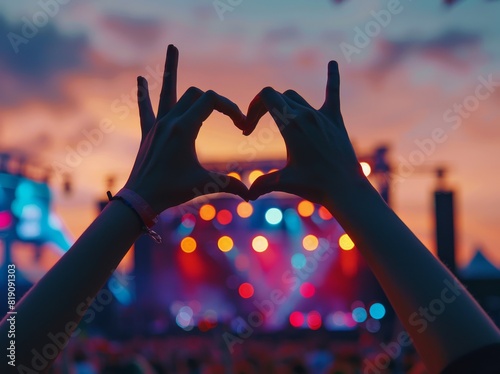 Person Making Heart Shape Gesture at Concert