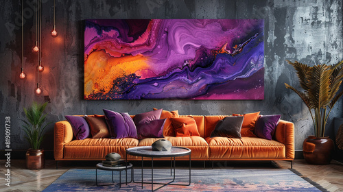 Boldly colored abstract art on a marble slab canvas. photo