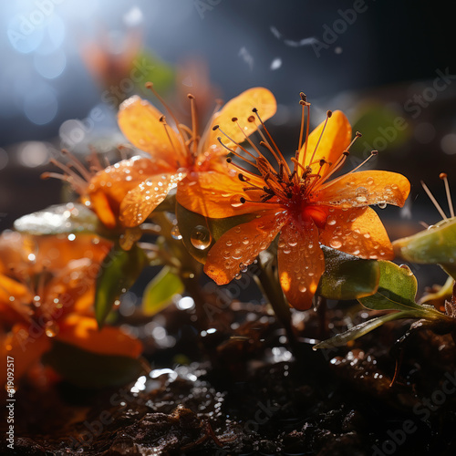 Radiant St. John's Wort Flower With Dew-Kissed Petals Capturing Nature's Essence - Ai Generated photo