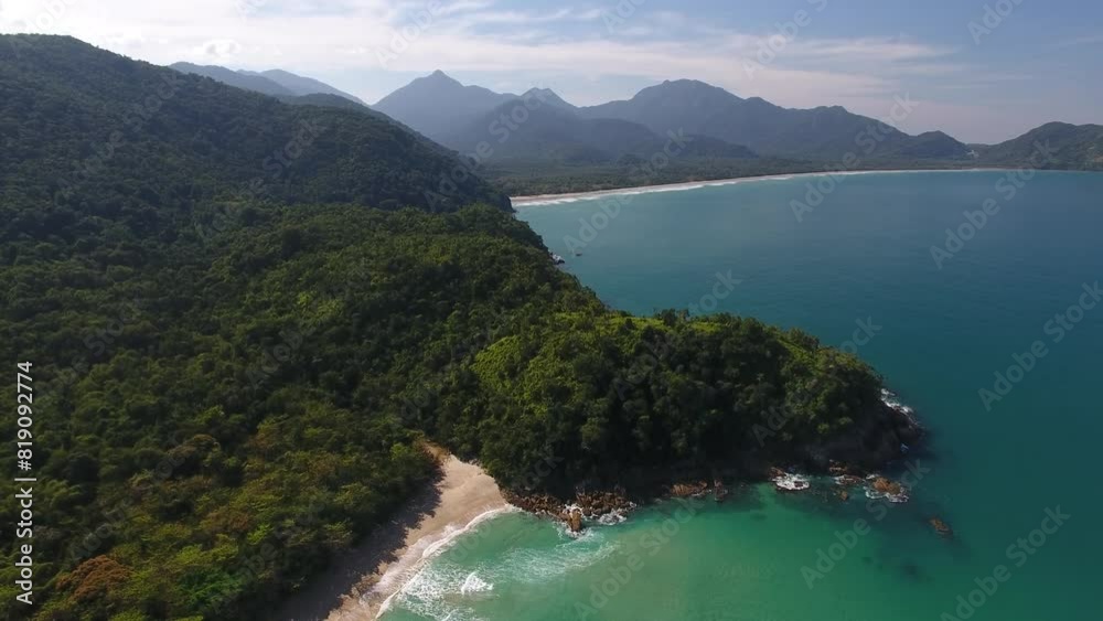Aerial view of Brava da Almada Beach, Serra do Mar State Park - Ubatuba, São Paulo, Brazil