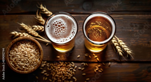Two Glasses of Beer on a Wooden Table