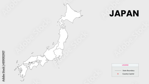 Japan Map. Outline state map of Japan. Political map of Japan with a black and white design. photo